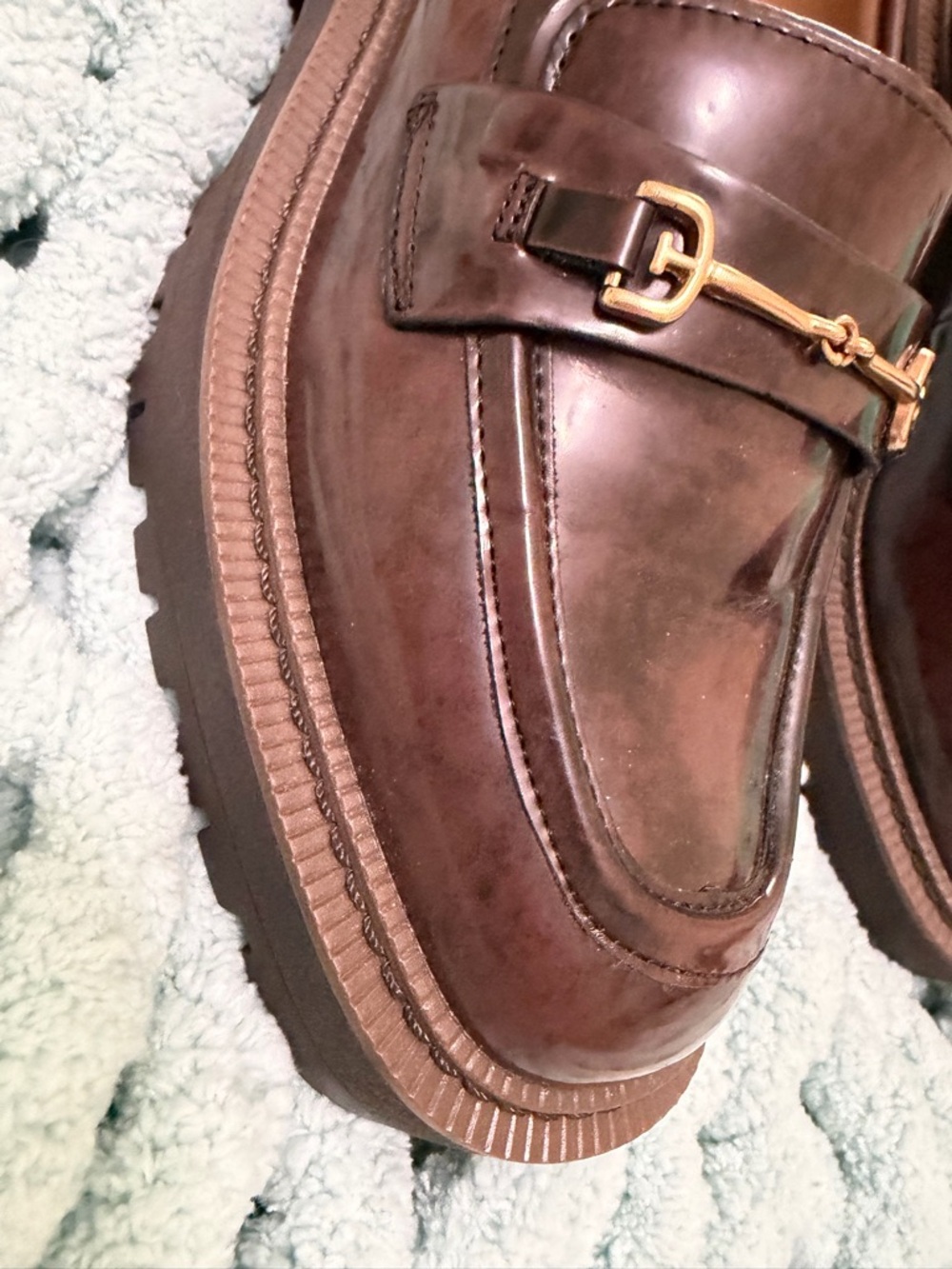 Sam Edelman Brown Patent Leather Lug Sole Loafers - Picture 12 of 17